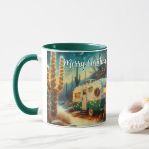 Caneca Vintage Camper Saguaro Cactus Natal Azul