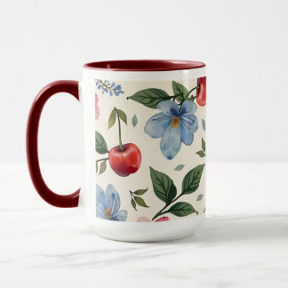Caneca Vintage Cherry and Floral Coffee Mug