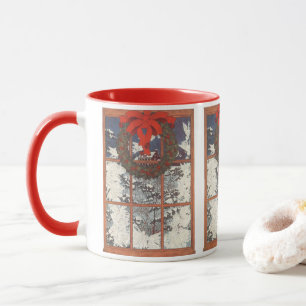 Caneca Vintage Christmas Wreath in a Window with Snow