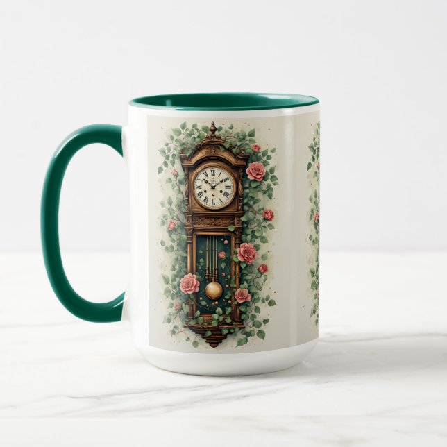 Caneca Vintage Clock Surrounded by Roses and Vines (Esquerda)