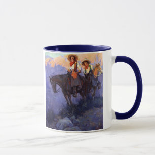Caneca Vintage Cowboys, Man and Woman on Horses, Anderson