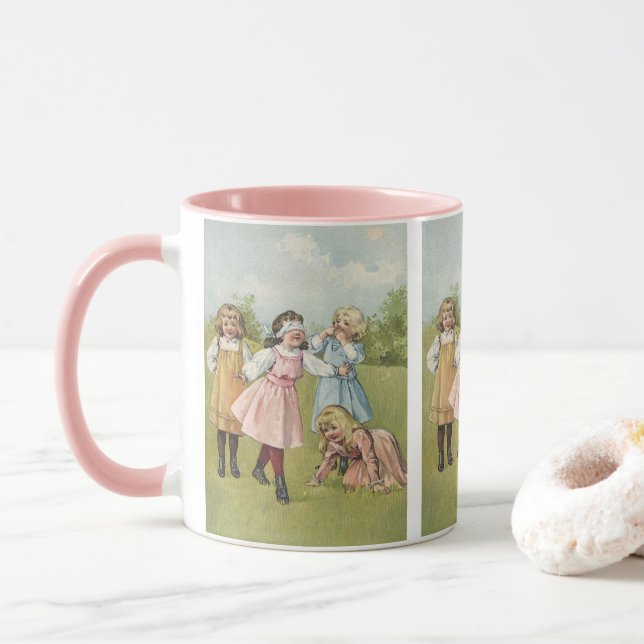 Caneca Vintage Crianças Victorianas Jogam Bluff Cego (Com Donut)