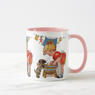 Caneca Vintage Cute Girl with Dog: Nostalgia
