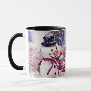 Caneca Vintage Desenho de um Homem de Neve em aquarela de
