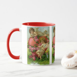 Caneca Vintage Dia de os namorados Vitoriano Angels Heart
