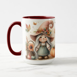 Caneca Vintage Fall Gnomos com folhas de outono