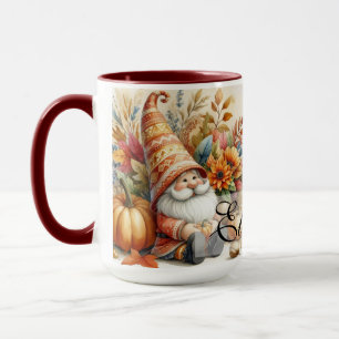 Caneca Vintage Fall Gnomos com folhas de outono