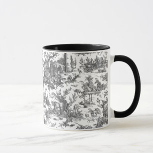 Caneca Vintage Fazenda russa Francês Toile-Black & White