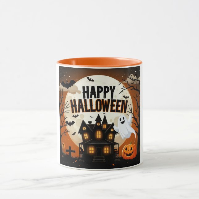 Caneca Vintage feliz arte de Halloween (Centro)