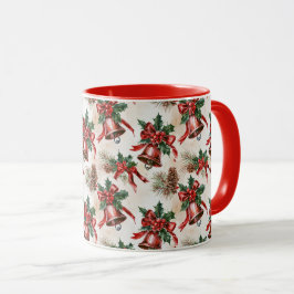Caneca Vintage Festive Christmas Bells Holly Mug Gift