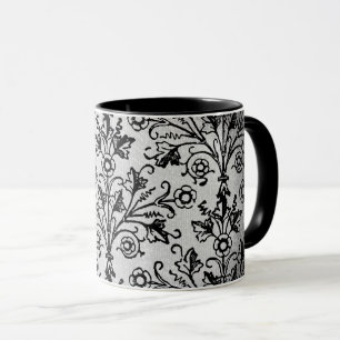 Caneca Vintage Floral Damask Etching on Grungy Cinza