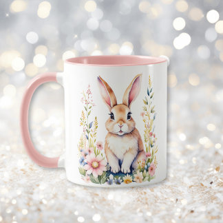 Caneca Vintage Floral Easter Bunny Personalizado