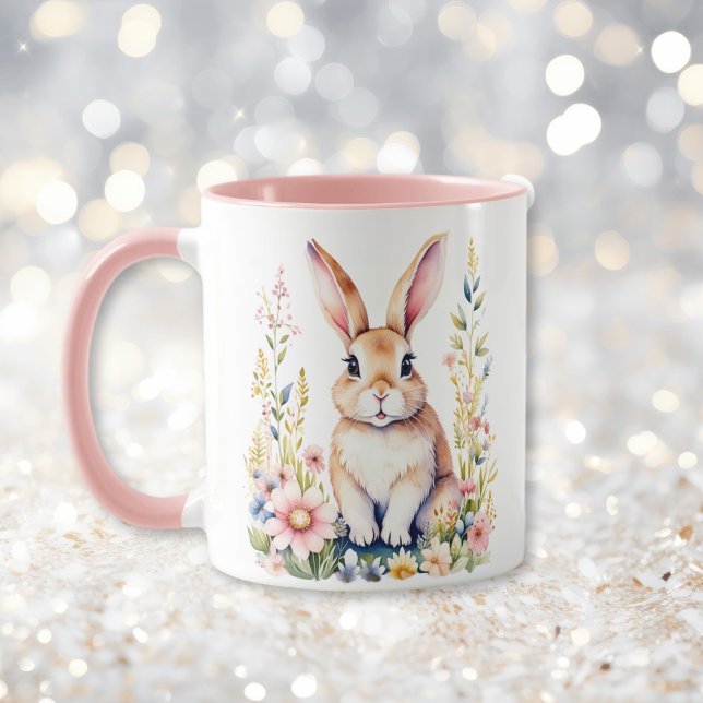 Caneca Vintage Floral Easter Bunny Personalizado (Criador carregado)