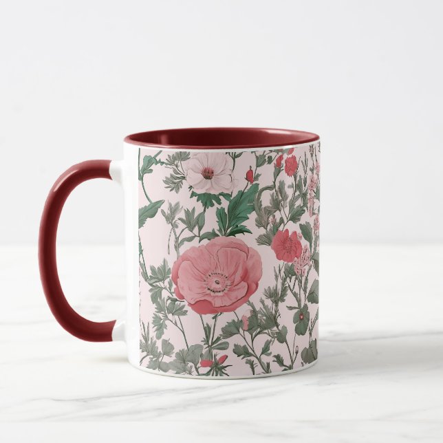 Caneca Vintage Floral Selvagens E Poppies Rosa (Esquerda)
