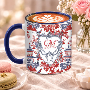Caneca Vintage Francês Azul Chinoiserie Delft Monograma