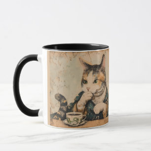Caneca Vintage, gato bonitinho de arte japonês com uma xí