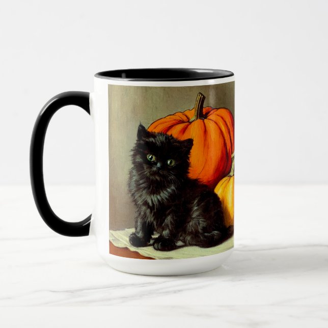 Caneca Vintage Halloween Black Cat e Pumpkins (Esquerda)