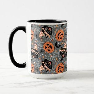 Caneca Vintage Halloween Cats e Pumpkins Patterno