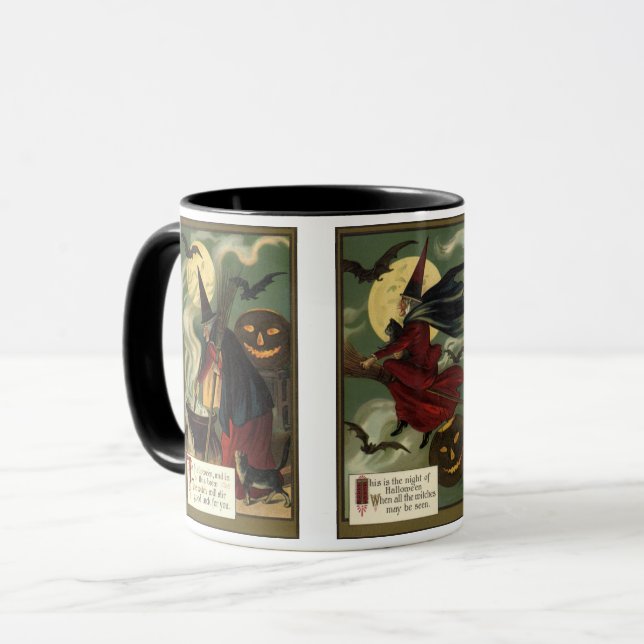 Caneca Vintage Halloween com dois Designs de bruxa perver (Frente Esquerda)