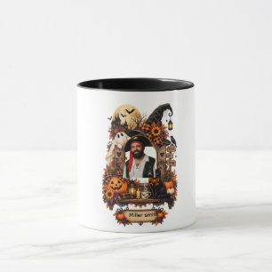 Caneca Vintage Halloween Foto Personalizada Nome Preto Ca