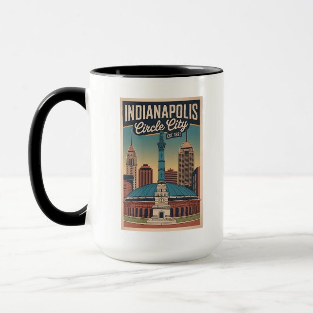 Caneca Vintage Indianapolis Indiana Retro Cityscape Art (Esquerda)