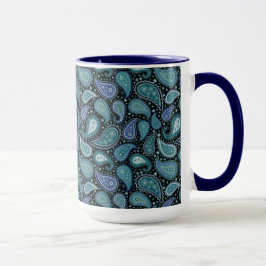 Caneca Vintage Paisley Blue Teal Floral Mug