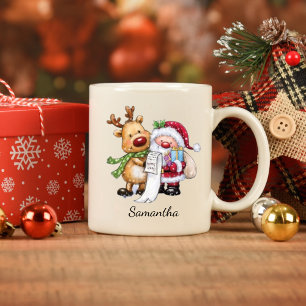 Caneca Vintage Papai Noel com Reindeer Christmas