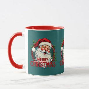 Caneca Vintage Papais noeis Merry Christmas Illustration
