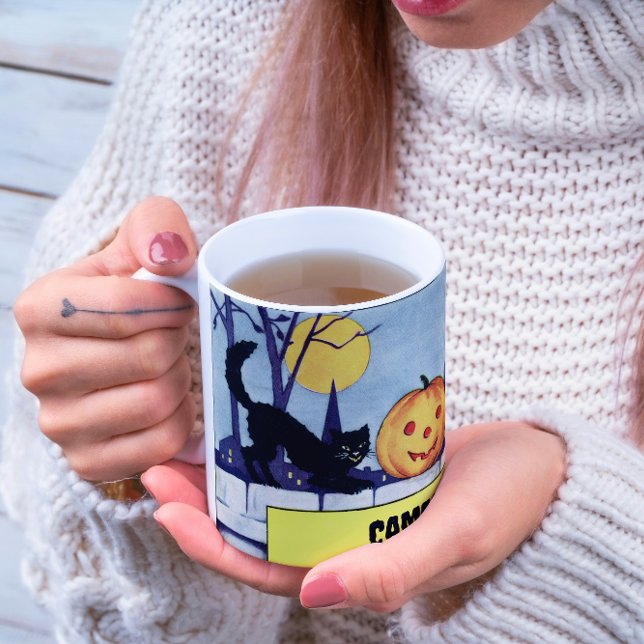 Caneca Vintage Personalizable Cats Pumpkin Halloween (Criador carregado)
