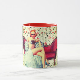 Caneca Vintage prende garota retrô-cabeça-vermelha-do-sul
