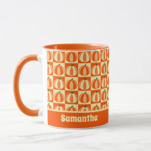 Caneca Vintage Pumpkin Orange Tartan Xadrez Ação de Graça