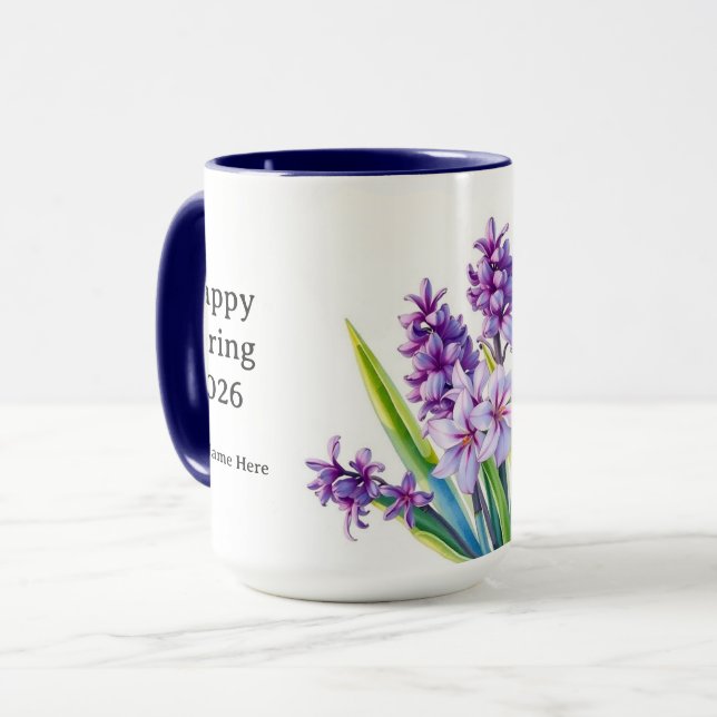 Caneca Vintage Purple Hyacinth Floral Spring Art (Frente Esquerda)