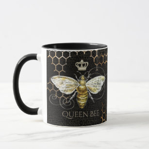 Caneca Vintage Queen Bee Royal Crown Honeycomb Black