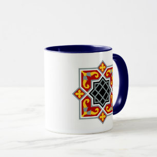Caneca Vintage Red Black Barcelona Azulejo Arte Geométric