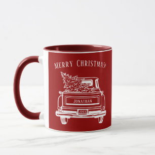 Caneca Vintage Red White Truck Feliz Natal