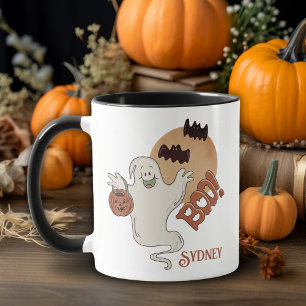 Caneca Vintage Retro Boo Ghost Personalizado Halloween
