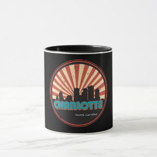 Caneca Vintage Retro Charlotte North Carolina NC Skyline