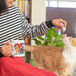 Caneca Vintage Retro Dia de os namorados, Rapariga e Cora