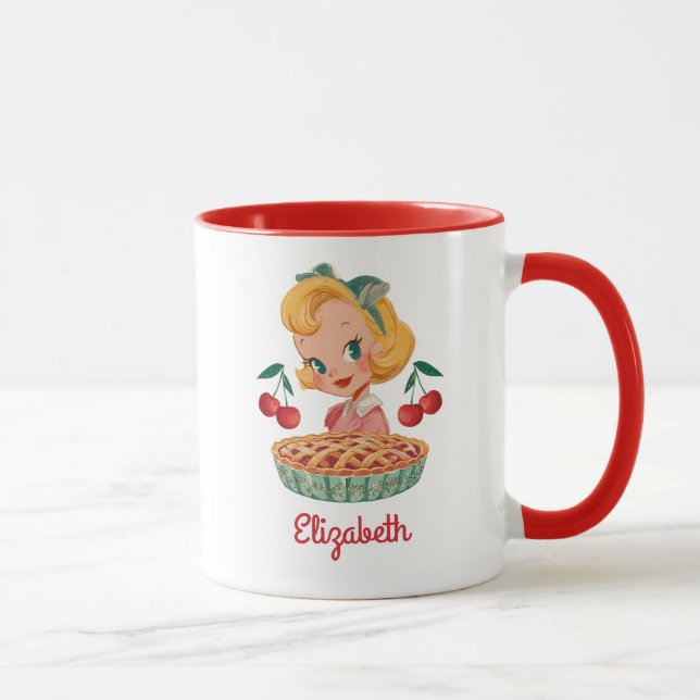 Caneca Vintage Retro Garota Torta de Cereja (Direita)
