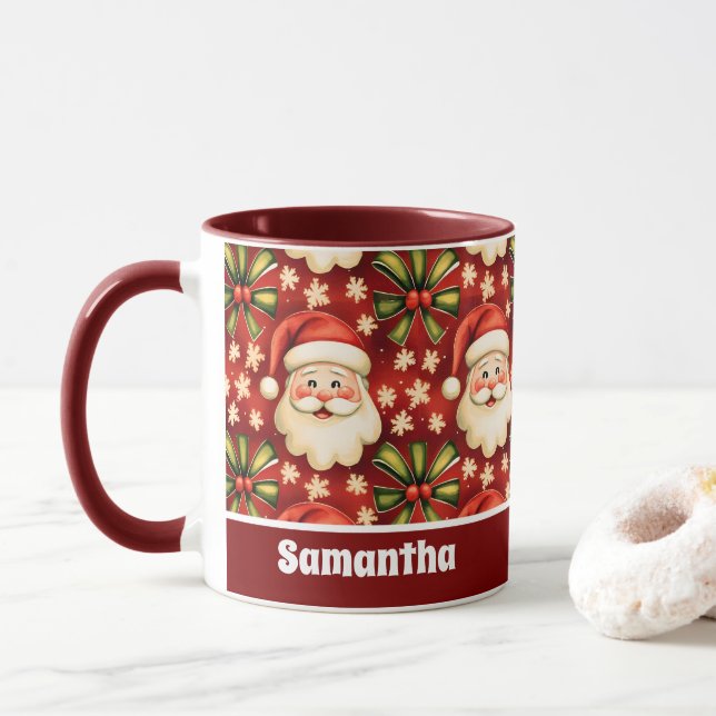 Caneca Vintage Retro Natal Papai Noel e Arcos (Com Donut)