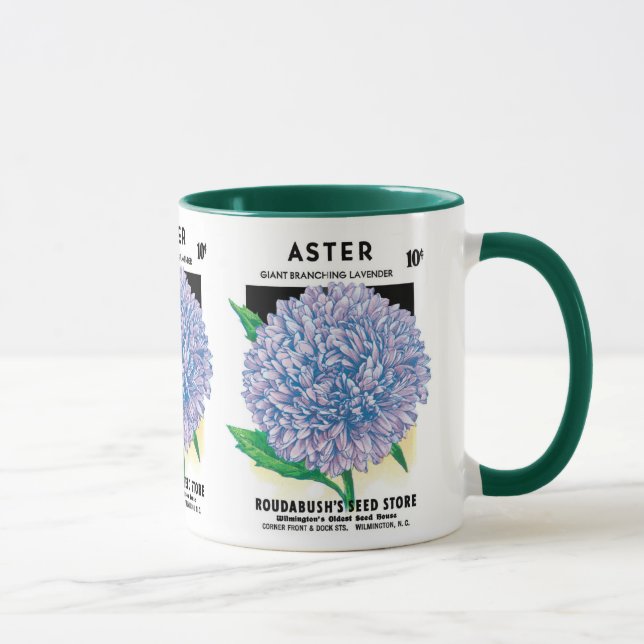 Caneca Vintage Seed Packet Art, Flores De Aster Roxo (Direita)