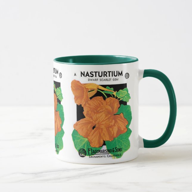 Caneca Vintage Seed Packet Label Art, Nasturtium Flowers (Direita)