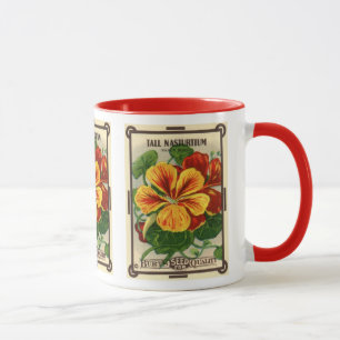 Caneca Vintage Seed Packet Label Art, Nasturtium Flowers