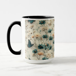 Caneca Vintage Spring Flowers and Butterflies