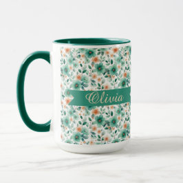 Caneca Vintage Spring Green Floral Personalized