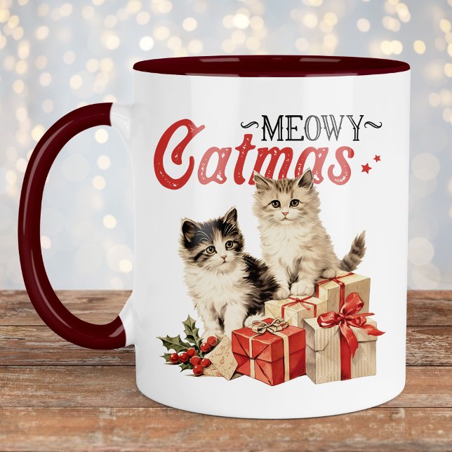 Caneca Vintage Style Meowy Catmas Natal (Criador carregado)