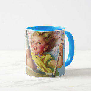 Caneca Vintage Swing, Rapariga Balançando em Árvore Child