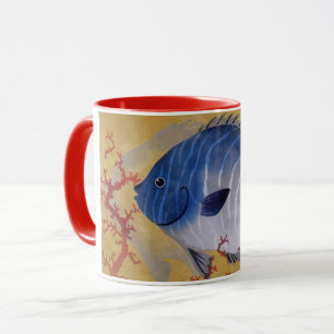 Caneca Vintage Tropical Blue Fish Coral Marine Ocean Life