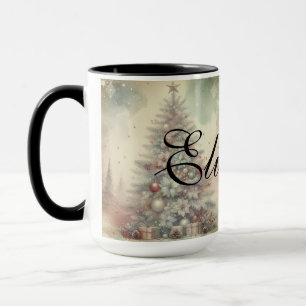 Caneca Vintage Watercolor Árvore de Natal e Ornamentos