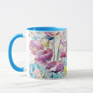 Caneca Vintage Watercolor Campo de Flores de Vintage